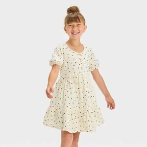 Cat & Jack NWT Girls' Cream Black Heart Print Gauze Dress Size XL (14)